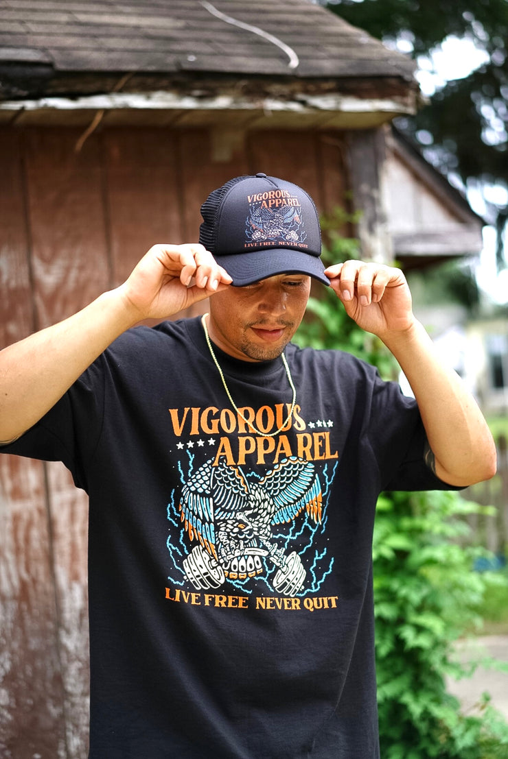 LIVE FREE NEVER QUIT TRUCKER HAT
